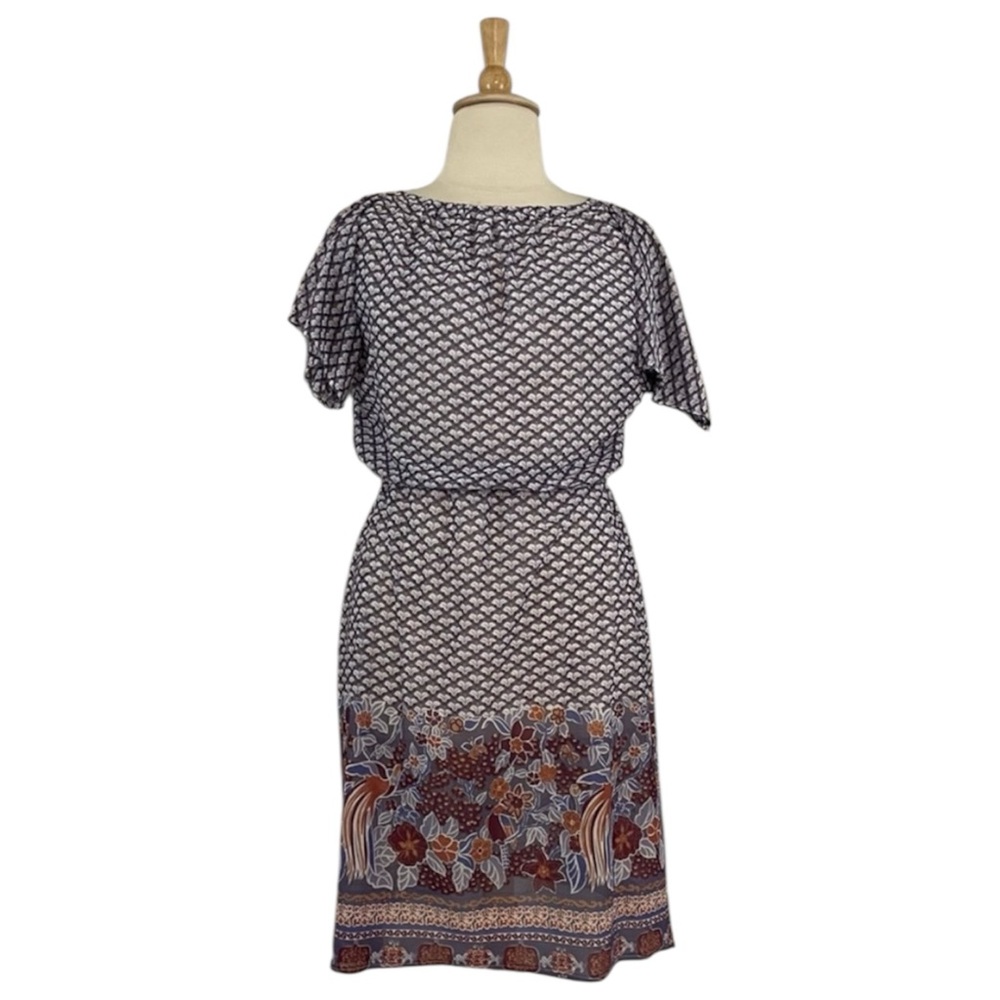 Vintage 70s Floral Midi Dress Women’s XL Short Sleeve‎ Crew Neck Printed Casual
